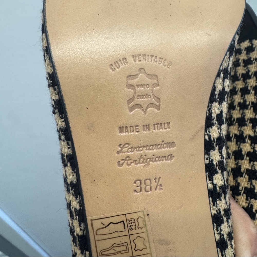 Vintage Galo Houndstooth Block Heel Pumps sz US8 EU38½ cream black tweed leather - Picture 7 of 10